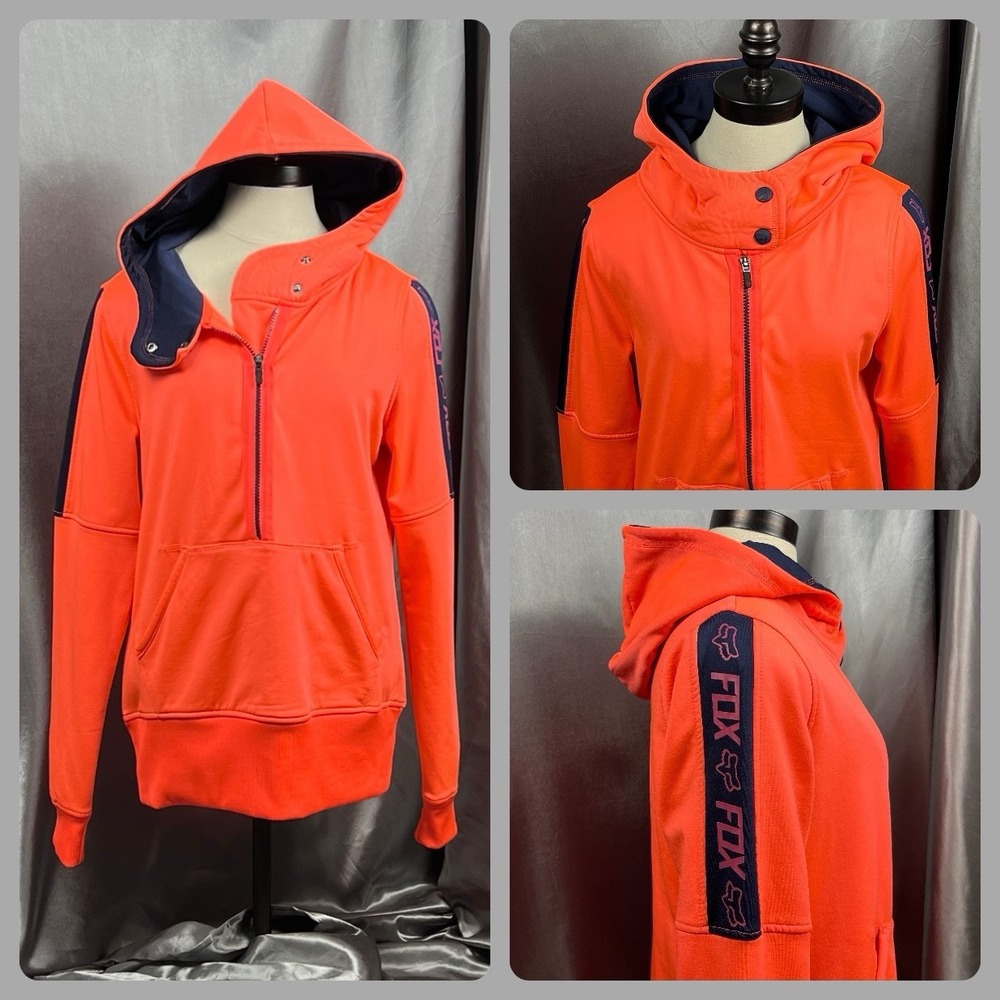 Fox Racing Active Tech Hoodie Women's M Peach Navy‎ Zip Up Spellout Y2K